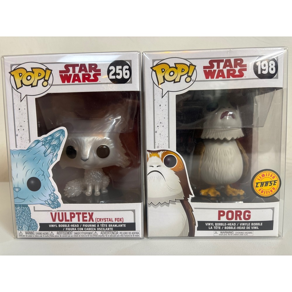 Funko Pop Star Wars Vulptex 256 and Porg Chase 198 Vinyl Bobble-Head Bundle